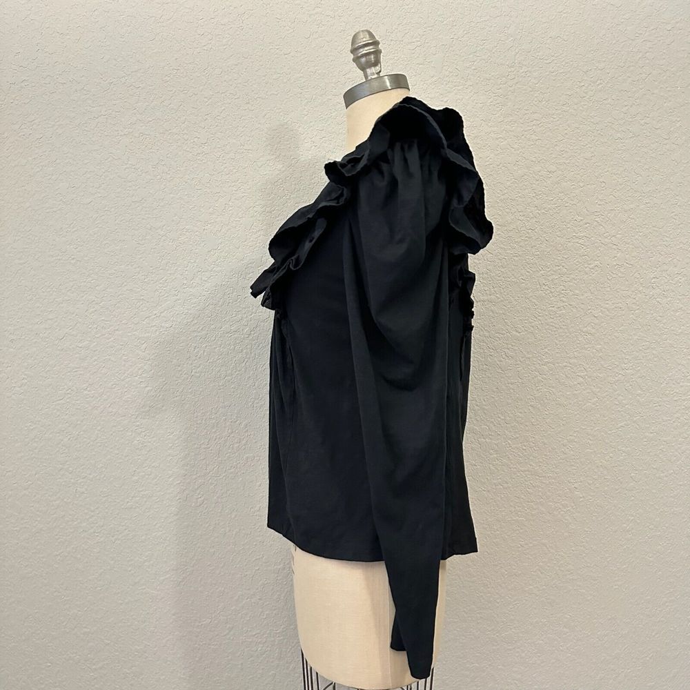 ANTHROPOLOGIE Long Sleeve Black Ruffled V-Neck Top - Picture 5 of 11